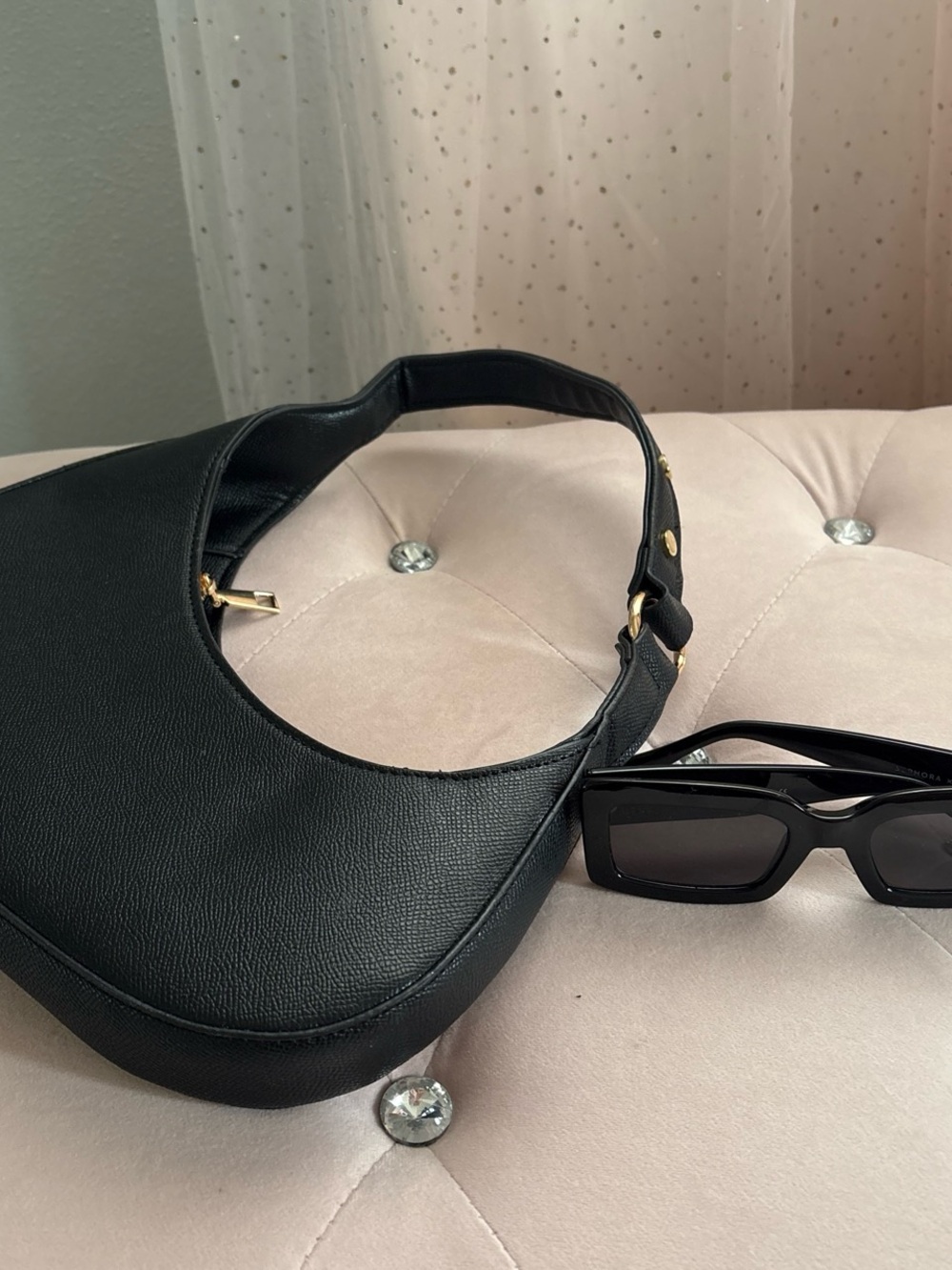 Women's Black Crescent Shoulder Bag with DIFF sunglasses set
